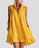 Sleeveless Zip-Neck Ruffle Hem Mini Dress with Pockets