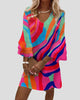 V-Neck Printed Mini Dress with Layered Bell Sleeves