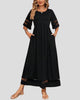 Elegant Black Mesh-Panel Short-Sleeve Maxi Dress