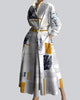 Long-Sleeve V-Neck Cinched-Waist Pleated Maxi Dress