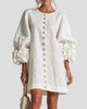 Round-Neck Floral-Cuff Button-Front Mini Dress