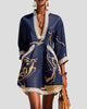 V-Neck Marble Print Crochet-Trim Mini Dress