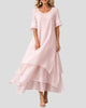 Layered Short-Sleeve Maxi Sundress with Round Neckline