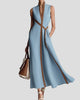 Sleeveless V-Neck Colorblock Belted Maxi Sundress