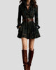 Plaid Long-Sleeve Button-Up Collared Mini Dress