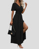 V-Neck Maxi Dress with Flutter Sleeves and Side Slit