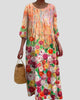 Round-Neck Three-Quarter Sleeve Maxi Dress