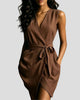 V-Neck Sleeveless Wrap Mini Dress