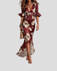 Floral V-Neck Flounce-Sleeve Maxi Dress with Ruffle Hem