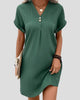 Button-Front V-Neck Ribbed Mini Dress