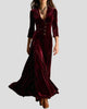 Notch Lapel Button-Front Velvet Maxi Dress