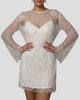 Sequin Long-Sleeve Sheer Mesh Overlay Mini Dress