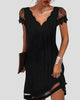 Scalloped V-Neck Lace Sleeve Mini Dress