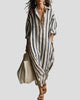 Relaxed Striped Maxi Dress with Collar and Long Sleeves