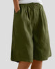 Elasticated Wide-Leg Pleated Knee-Length Shorts