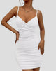 Ruched Wrap-Front Spaghetti Strap Fitted Mini Dress