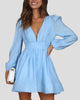Plunge V-Neck Long-Sleeve Mini Dress with Smocked Waist