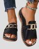 Wedge Slide Sandals with Gold-Tone Buckle Detail