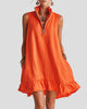 Sleeveless Zip-Neck Ruffle Hem Mini Dress with Pockets