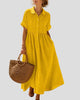 Collared Button-Up Pintuck Maxi Dress