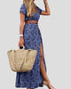 Short-Sleeve Paisley V-Neck Maxi Sundress with Side Slit