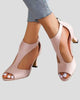Peep-Toe T-Strap Heeled Sandals with Back Zip