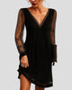 V-Neck Long-Sleeve Sparkle Mesh Mini Dress