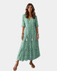 Tiered V-Neck Tassel-Tie Maxi Dress