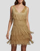 Sleeveless V-Neck Tiered Fringe Mini Dress