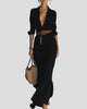 Elegant Collared Long-Sleeve Button-Front Maxi Dress