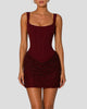 Square-Neck Corset Sequin Mini Dress