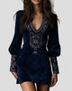 Embroidered V-Neck Long-Sleeve Mini Dress