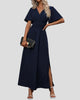 V-Neck Maxi Dress with Flutter Sleeves and Side Slit