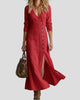 Long-Sleeve Button-Front V-Neck Maxi Dress