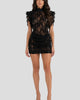 High-Neck Ruffle-Sleeve Lace Mini Dress