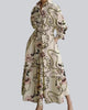 Long-Sleeve V-Neck Cinched-Waist Pleated Maxi Dress