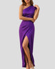 One-Shoulder Maxi Dress with Wrap Skirt and Side Slit