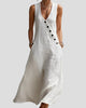 Sleeveless Asymmetric Button-Front Maxi Sundress