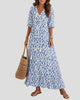 Printed Maxi Dress with V-Neckline, Tassel Ties and Half Sleeves
