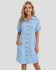 Short-Sleeve Collared Button-Up Pocket Mini Dress