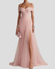 Elegant Off-Shoulder Pleated Maxi Dress with Split