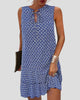 Sleeveless Keyhole Tie-Neck Printed Ruffle Mini Dress
