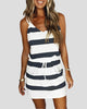 Striped V-Neck Mini Dress with Drawstring Waist