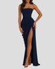 Elegant Strapless Draped Corset Maxi Dress with Split