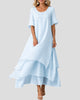 Layered Short-Sleeve Maxi Sundress with Round Neckline