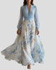 V-Neck Long-Sleeve Floral Print Maxi Dress