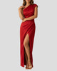 One-Shoulder Maxi Dress with Wrap Skirt and Side Slit