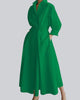 Long-Sleeve V-Neck Cinched-Waist Pleated Maxi Dress