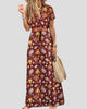 Short-Sleeve Paisley V-Neck Maxi Sundress with Side Slit