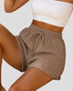 High-Waisted Textured Drawstring Shorts